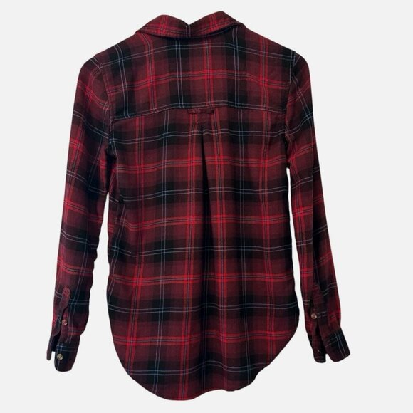 American Eagle Women's Small Red Plaid Long Sleeve Collared Soft Button Flannel - Picture 3 of 3